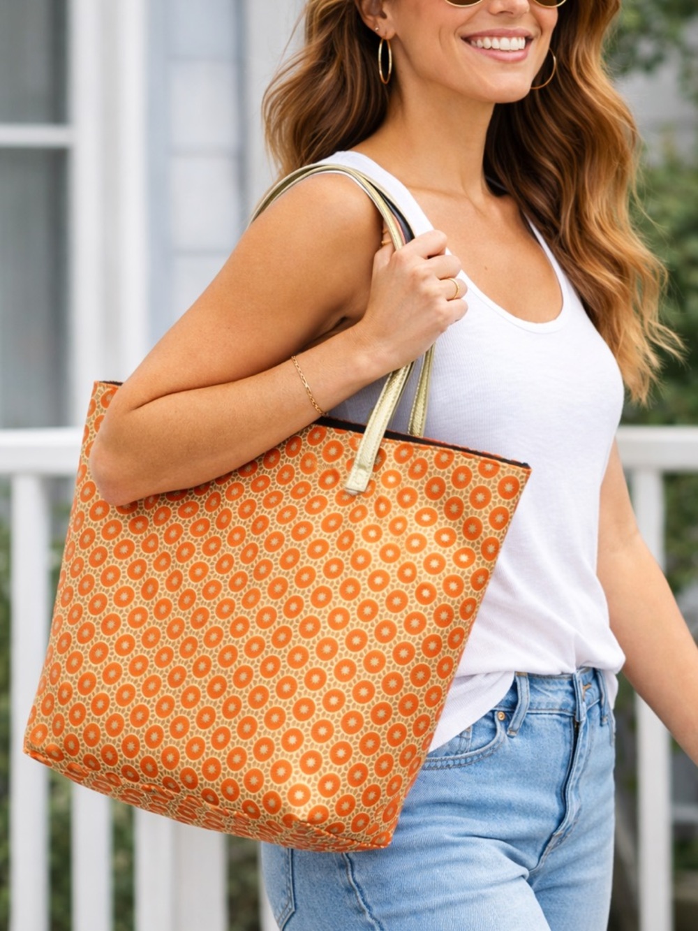 Festival Boho Chic Orange Geometric Tote Buttery Soft Luxe Large Carryall Bag - Picture 4 of 7